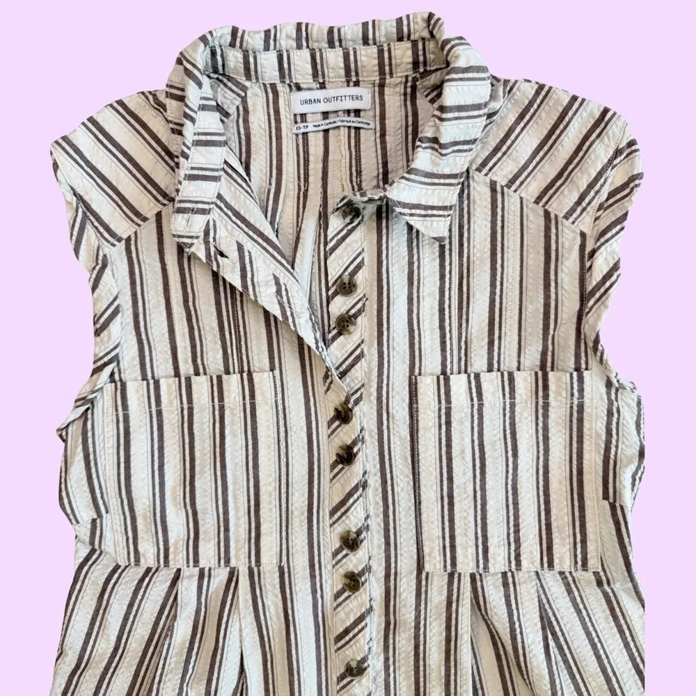 Urban Outfitters Sleeveless Striped Romper in Cream and Brown